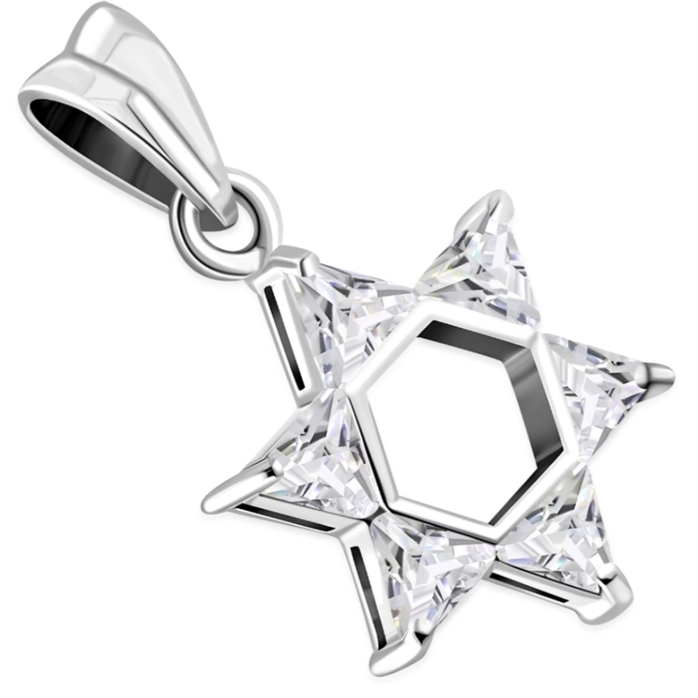 PENDANT, Sterling Silver Star of David with 6 Clear CZ gems Medium